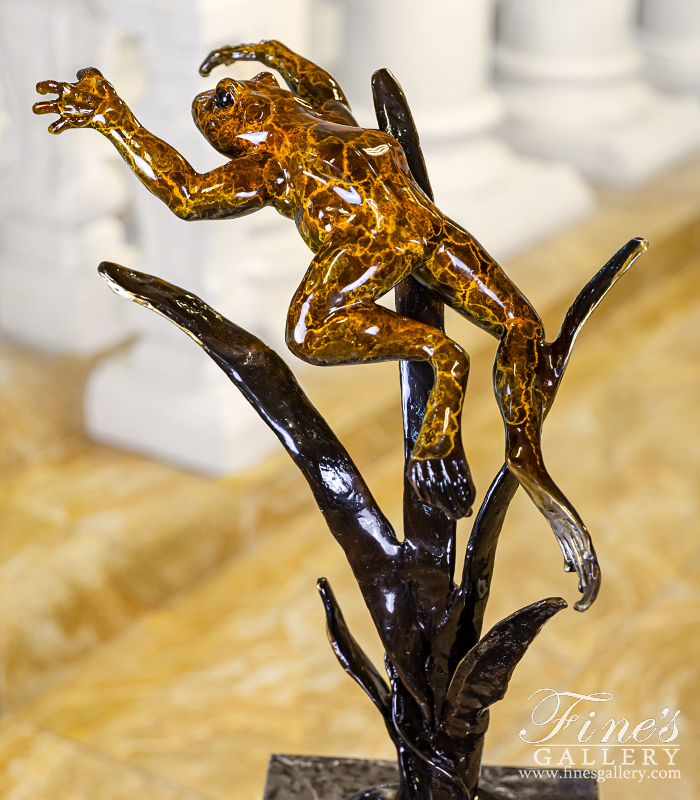 Bronze Statues  - Baked Enamel Bronze Jumping Frog - BS-1704